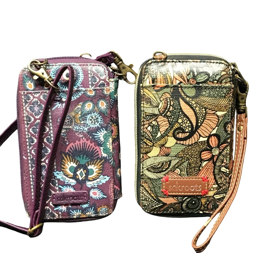 Set 2 Sakroots Artist Circle Smartphone Crossbody Wristlet Wallet Floral Print